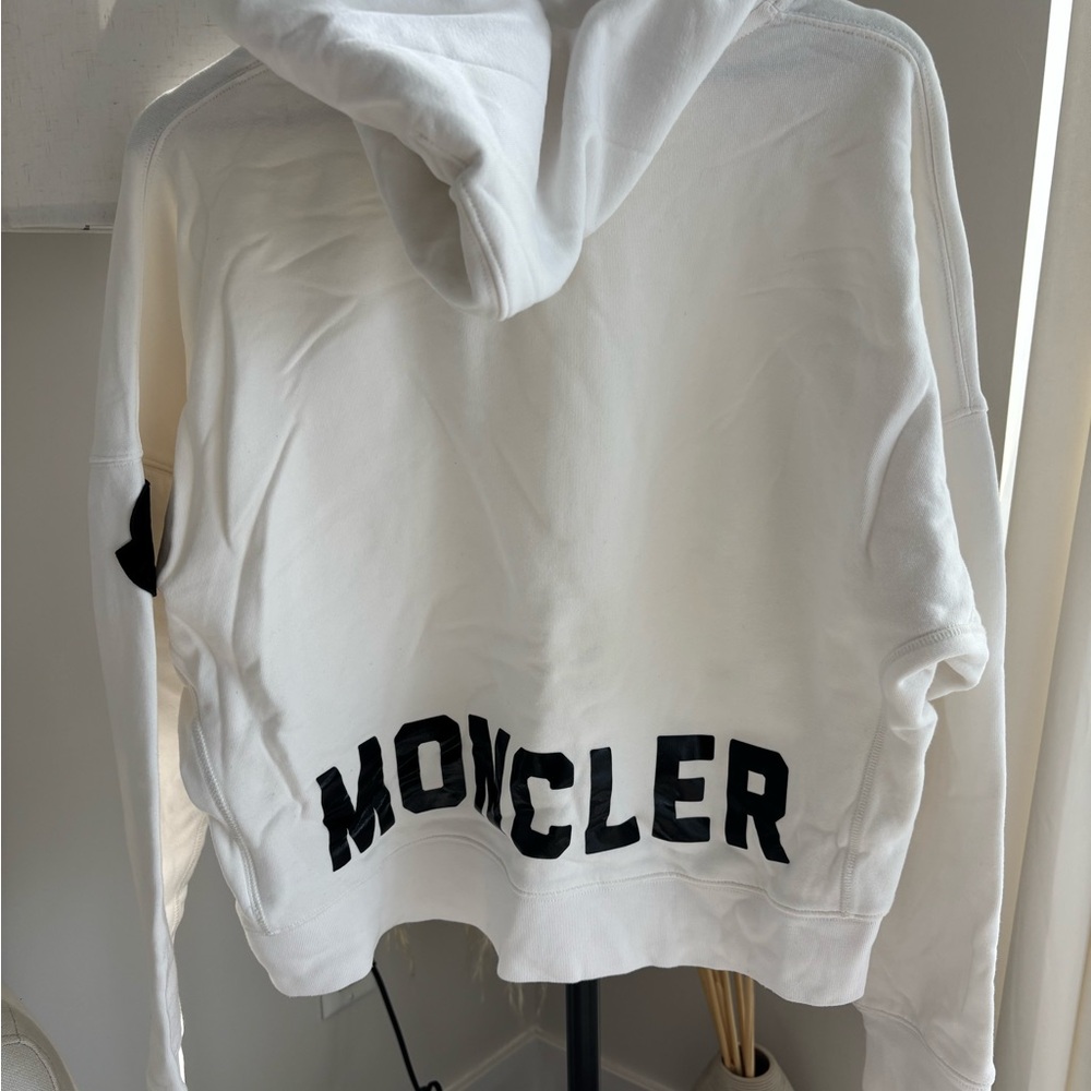 Moncler White Sweatshirt with Black Lettering
